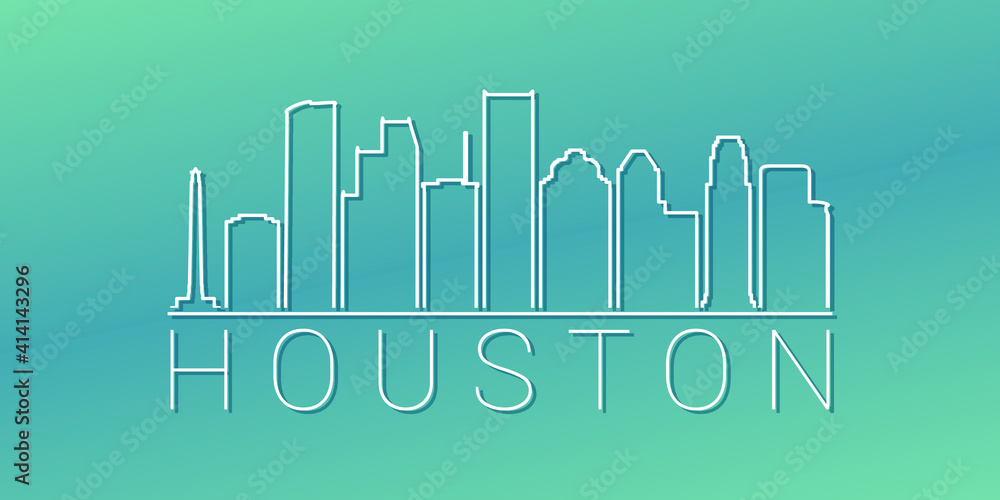 Houston, TX, USA Skyline Linear Design. Flat City Illustration Minimal Clip Art. Background Gradient Travel Vector Icon.