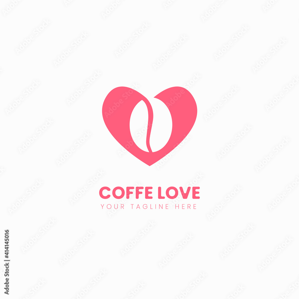 coffe love logo with the negative space in pink colour. coffe love logo with the negative space in pink colour.