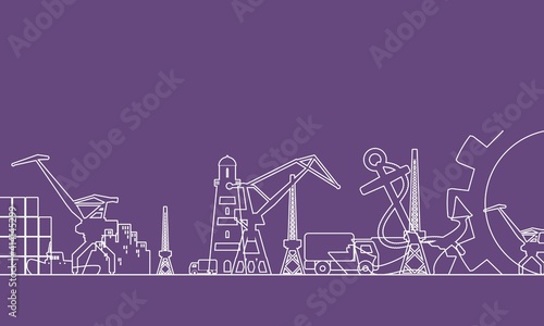 Cargo port relative icons set. Illustration for web banner or header. Thin lines style
