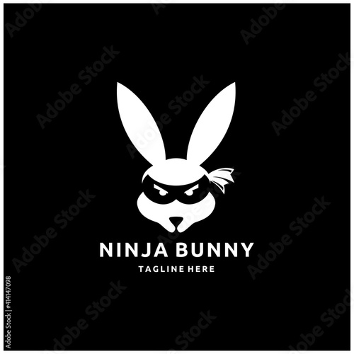 Vector Illustration of Cute Bunny Ninja Head Isolated on Black Background