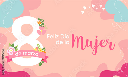 8 de Marzo Dia Internacional de la Mujer en español vector lettering ilustración