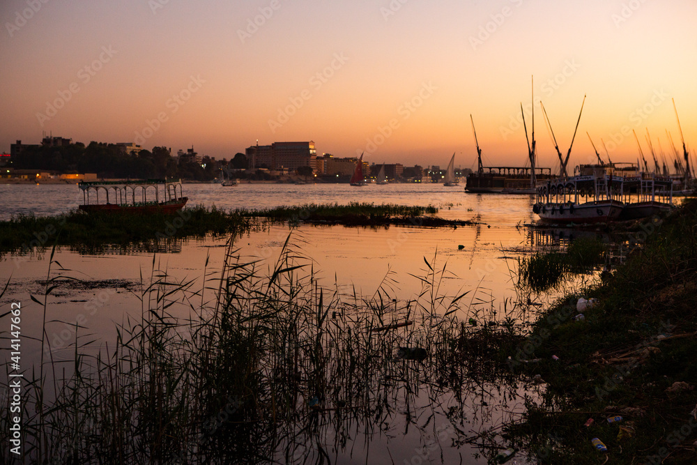 Nile the longest river in Africa. Primary water source of Egypt. Landscape with clear water river. Nile the longest river in Africa. Primary water source of Egypt. Landscape with clear water river.