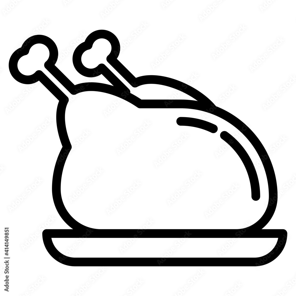 Icon of roast chicken, linear design Icon of roast chicken, linear design