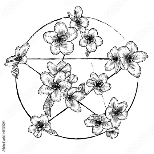 Floral pentagram occult symbol