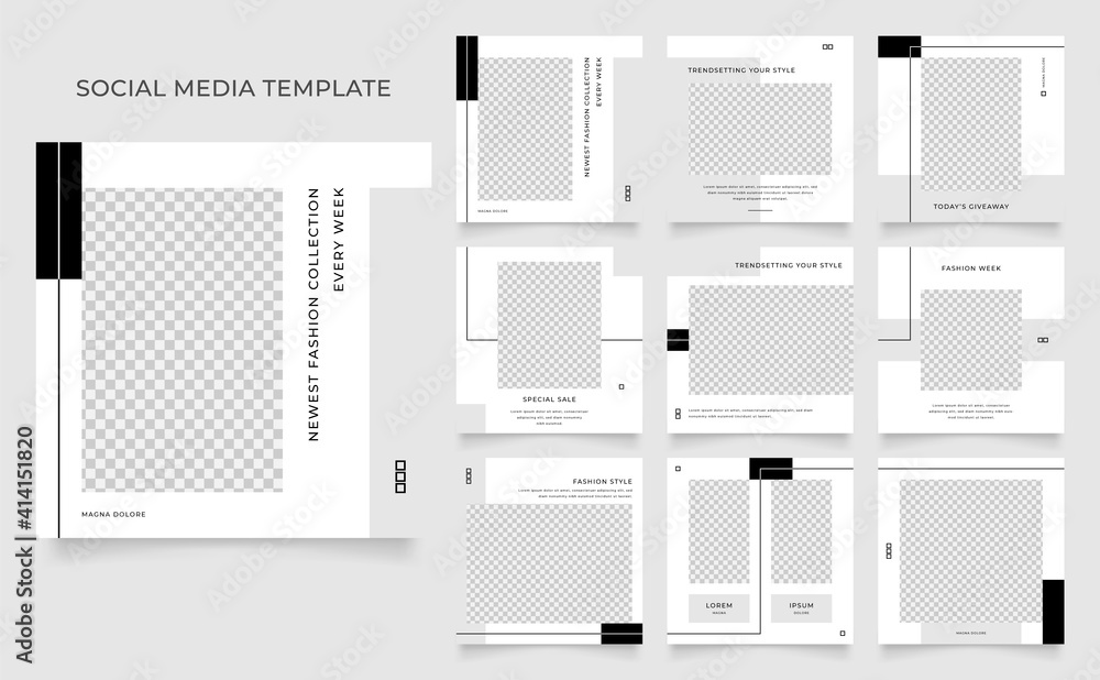 social media template banner fashion sale promotion. fully editable  instagram and facebook square post frame puzzle organic sale poster. black  white vector background. black friday theme Stock-Vektorgrafik | Adobe Stock