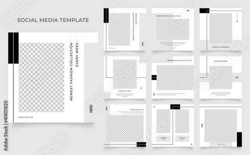 social media template banner fashion sale promotion. fully editable instagram and facebook square post frame puzzle organic sale poster. black white vector background. black friday theme