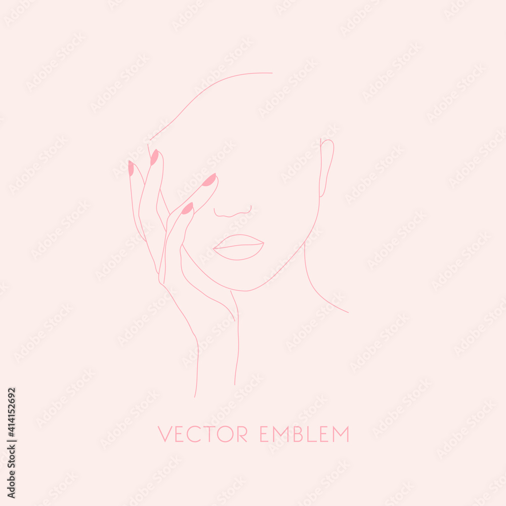 Vector hand drawn emblem for nails saloon.Vector emblem. Simple line art.