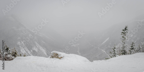 Nearly white out conditions atop a mountain in New Hampshire