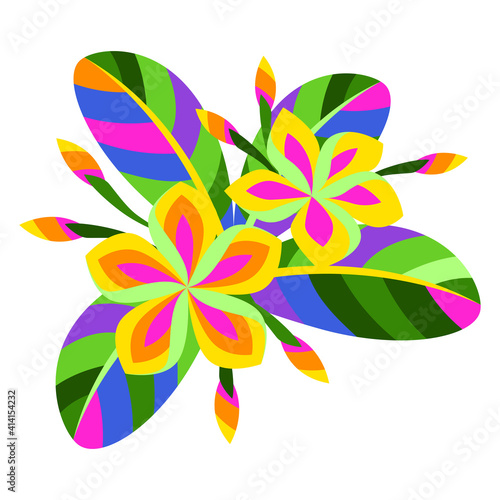 Illustration of stylized plumeria flower.