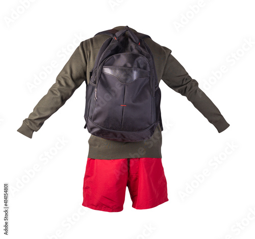 backpack, shorts, summer jacket isolated on white background. photo