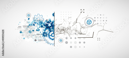 Abstract background on technological and scientific topics. Plexus effect with various techno details with a place under the text. Vector format.
