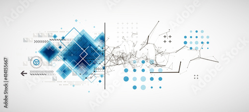 Abstract background on technological and scientific topics. Plexus effect with various techno details with a place under the text. Vector format.