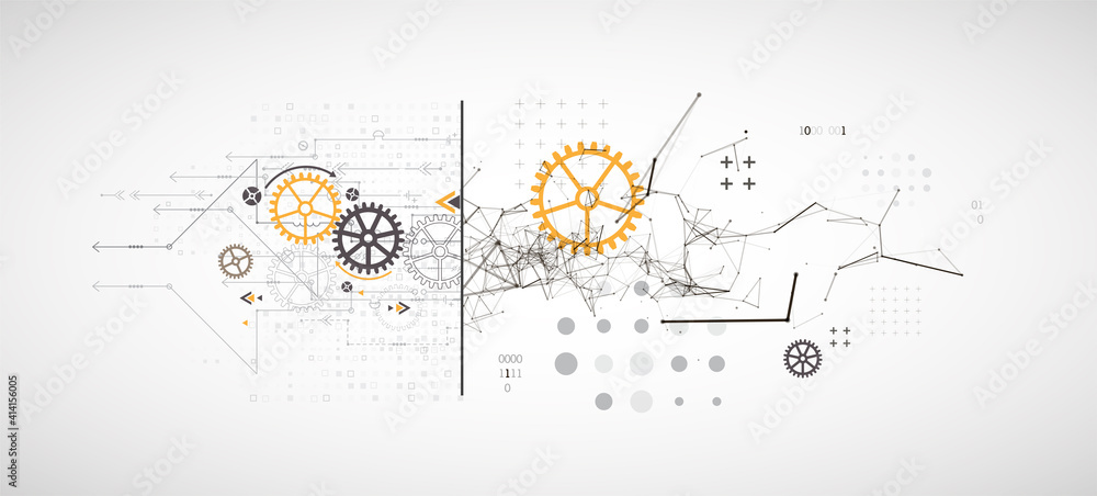 Obraz premium Abstract background on technological and scientific topics. Plexus effect with various techno details with a place under the text. Vector format.