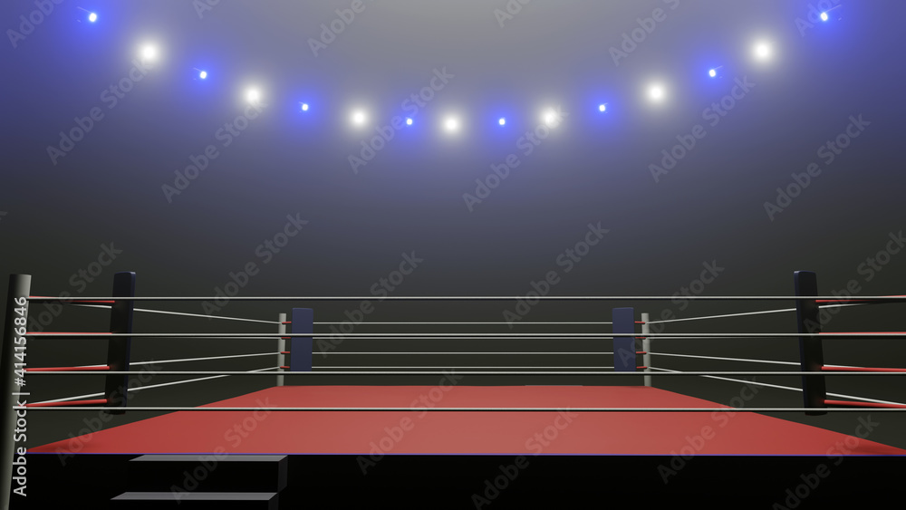 3D boxer arena. Isolated empty boxing ring with light. 3D rendering. Boxing  ring with illuminated spotlights. Background Stock Illustration | Adobe  Stock