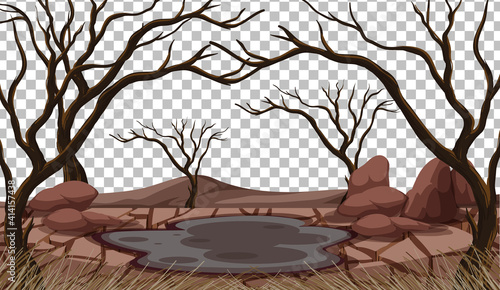 Dry cracked land landscape on transparent background