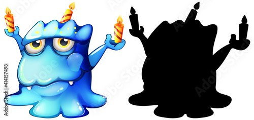 Blue monster with its silhouette on white background
