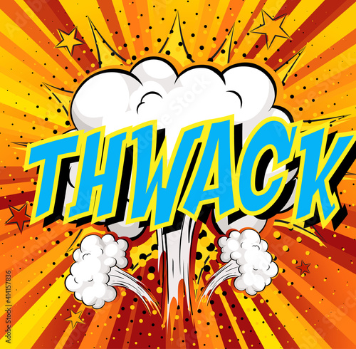 Word Thwack on comic cloud explosion background