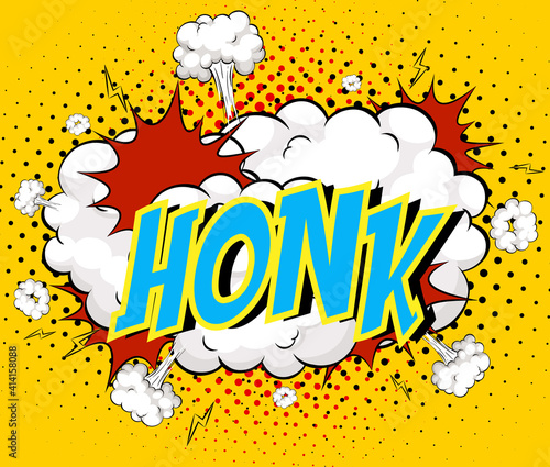 Word Honk on comic cloud explosion background