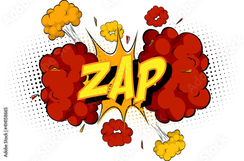 Word Zap on comic cloud explosion background