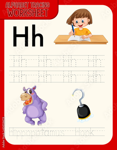 Alphabet tracing worksheet with letter and vocabulary