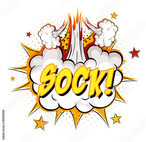 SOCK text on comic cloud explosion isolated on white background