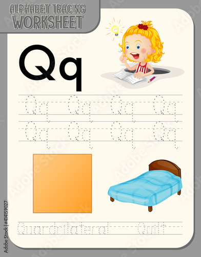 Alphabet tracing worksheet with letter Q and q