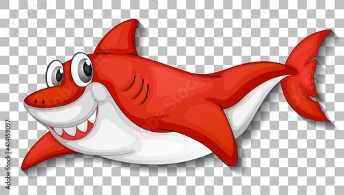 Smiling cute shark cartoon character isolated on transparent background