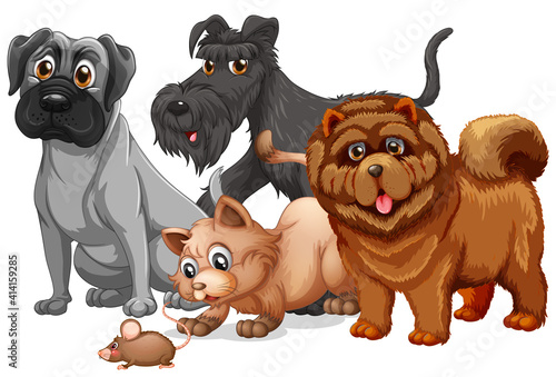 Dog and cat in a group cartoon character