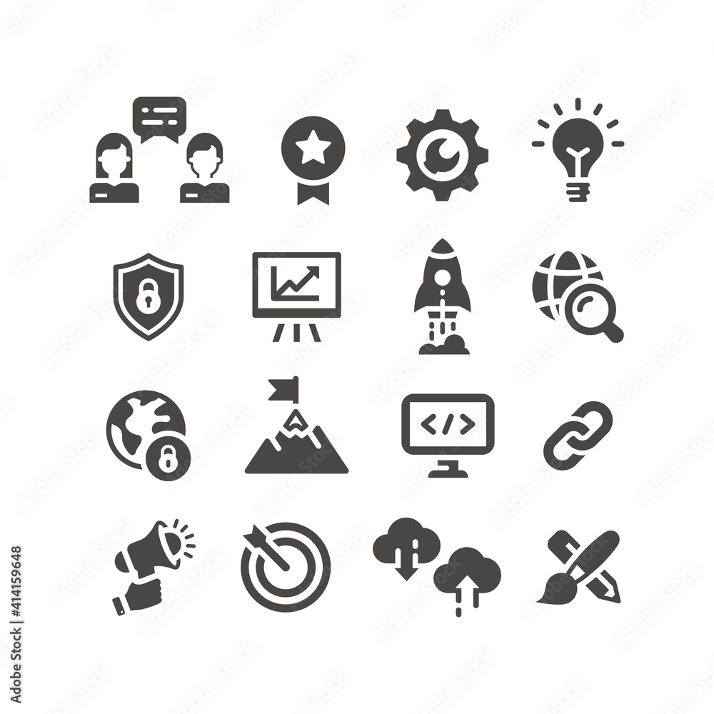 Fototapeta premium Seo black vector icon set. Search engine optimization, website symbols. Web business icons.
