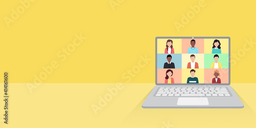 People connecting together.meeting online with teleconference, video conference remote working on laptop, work from home vector illustration.