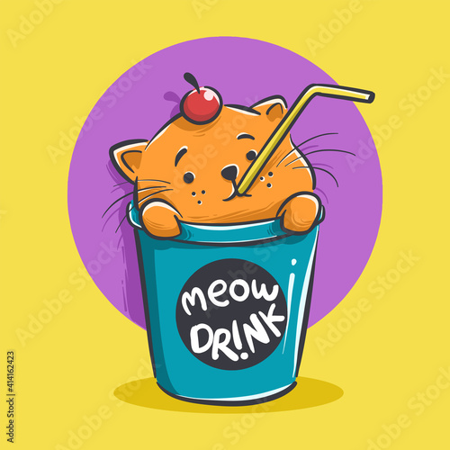 Cartoon illustration of cute cat in the cup. mascot and icon animals