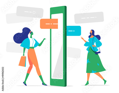 Donne che scambiano consigli, opinioni attraverso un applicazione mobile