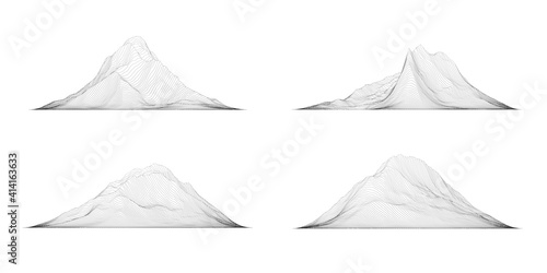 Set of mountains on white background.Technological landscape.Digital terrain cyberspace  .Vector illustration.