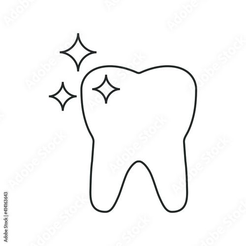 Clean Tooth icon. Dental care, prevention check up, stomatology services, smiling tooth, vector line icon set, linear design.
