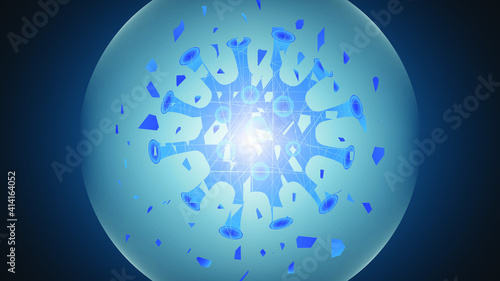 Victory over the coronavirus . The coronavirus is defeated. Coronavirus explosion on a dark background.