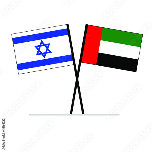 United Arab Emirates (UAE) Vector Flag with the State of Israel Flag on poles expressing diplomatic relations, friendship and partnership.