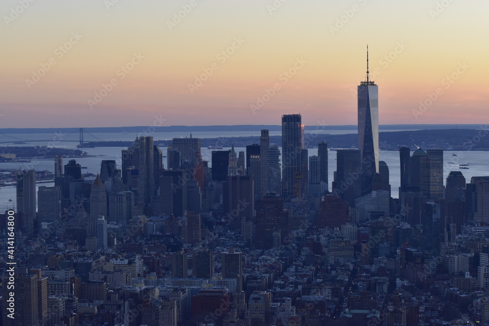 New York Manhattan skyline sunset