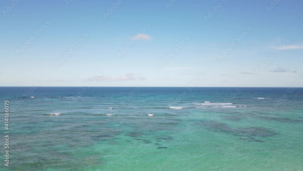 Overhead aerial view of beautiful white sandy beach. Caribbean, Punta Cana, Dominican Republic