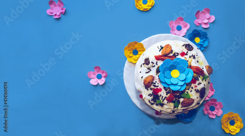 banner of russian easter cake and paper flowers