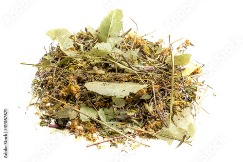 mixture of herbs on a white background