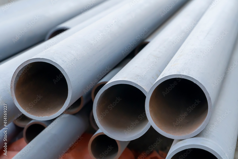 Fototapeta premium New steel pipeline DN 50, prepared for manual arc welding, for an oil refinery in Russia. Welding steel