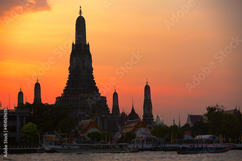 Temple of Dawn  sunset view  Bangkok  Thailand