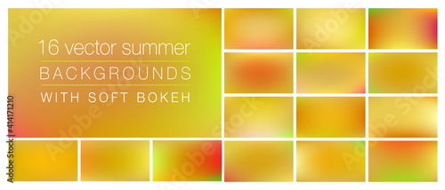 16 summer and holidays backgrounds with soft bokeh and smooth blurry colors. Ideal background templates for using as backdrop in social media, ads, emails, banners, web pages with pro look&feel.	
