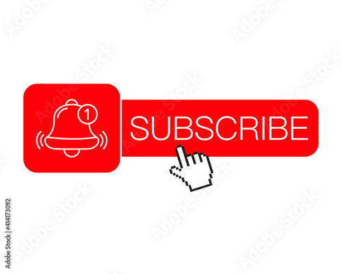 Subscribe button for video service. Subscription icon with bells.