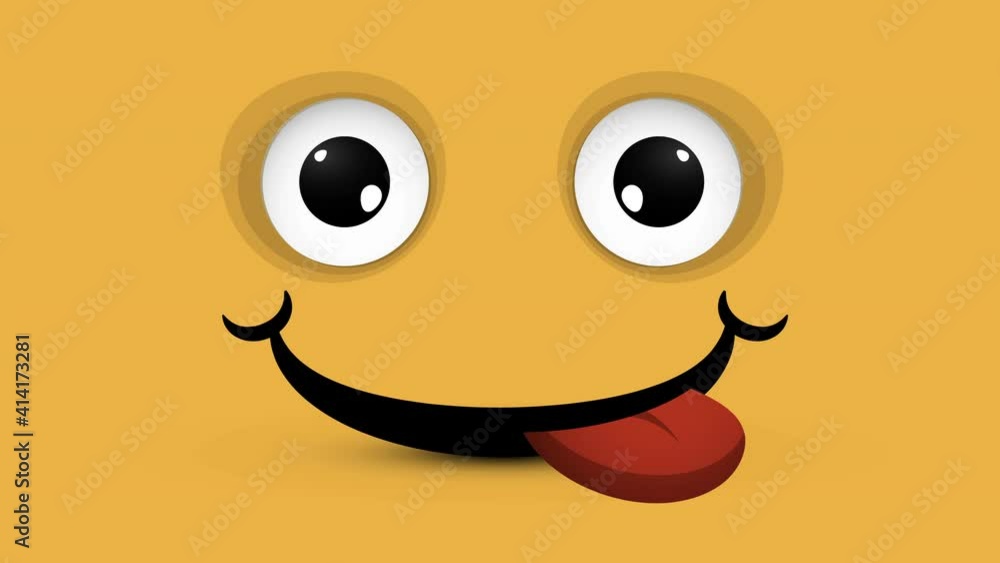 Happy crazy face on orange background