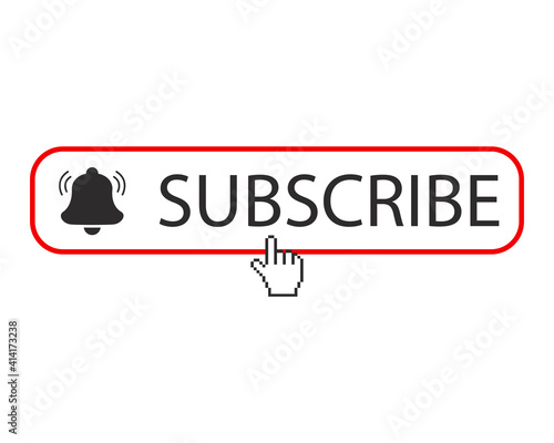 Subscribe button for video service. Subscription icon with bells.