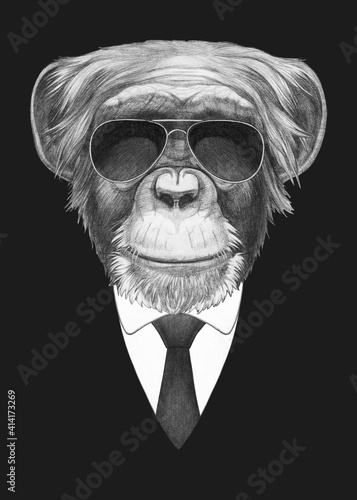 Canvas Print Portrait of Monkey in suit and sunglasses