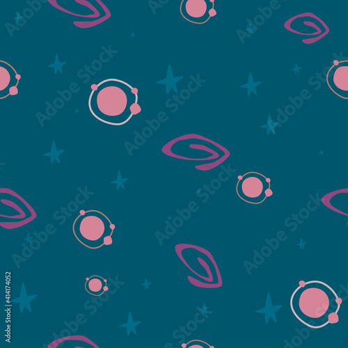 Vector space seamless pattern with star and planet