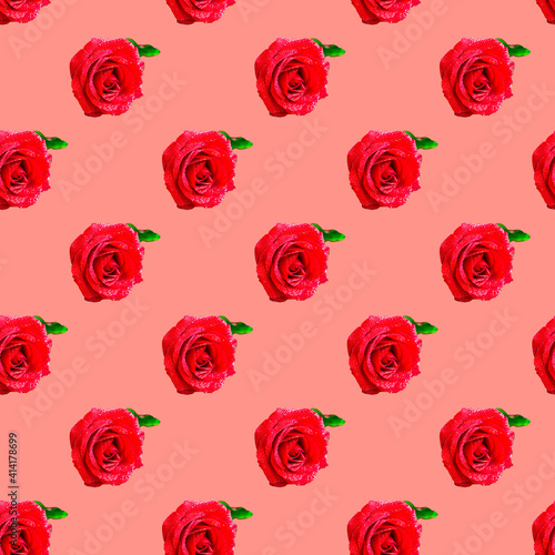 Seamless pattern with flowers on a bright background. Minimal isometric food texture. Used for boards  printing on fabric.
