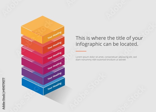 Vector colored geometric element for infographics, diagrams, presentations. Colored rectangles stacked on top of each other.